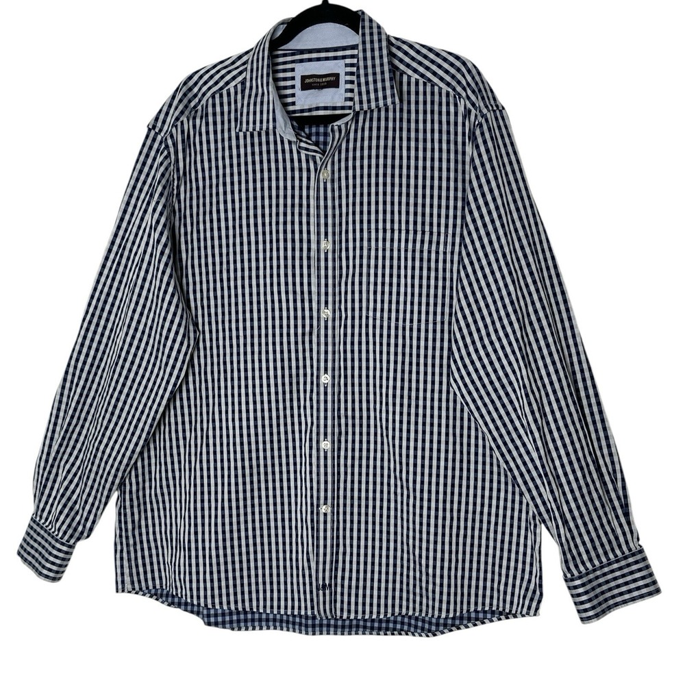 Johnston & Murphy Shirt Mens 2XL XXL Plaid  Long‎ Sleeve Button Up Dress Casual